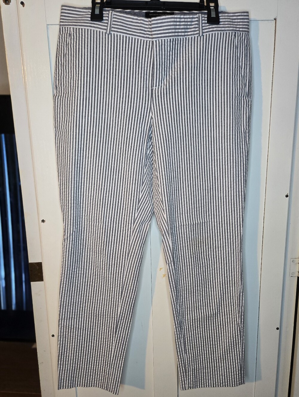 Banana Republic Hampton Pants Blue White Striped Seersucker Trouser Preppy